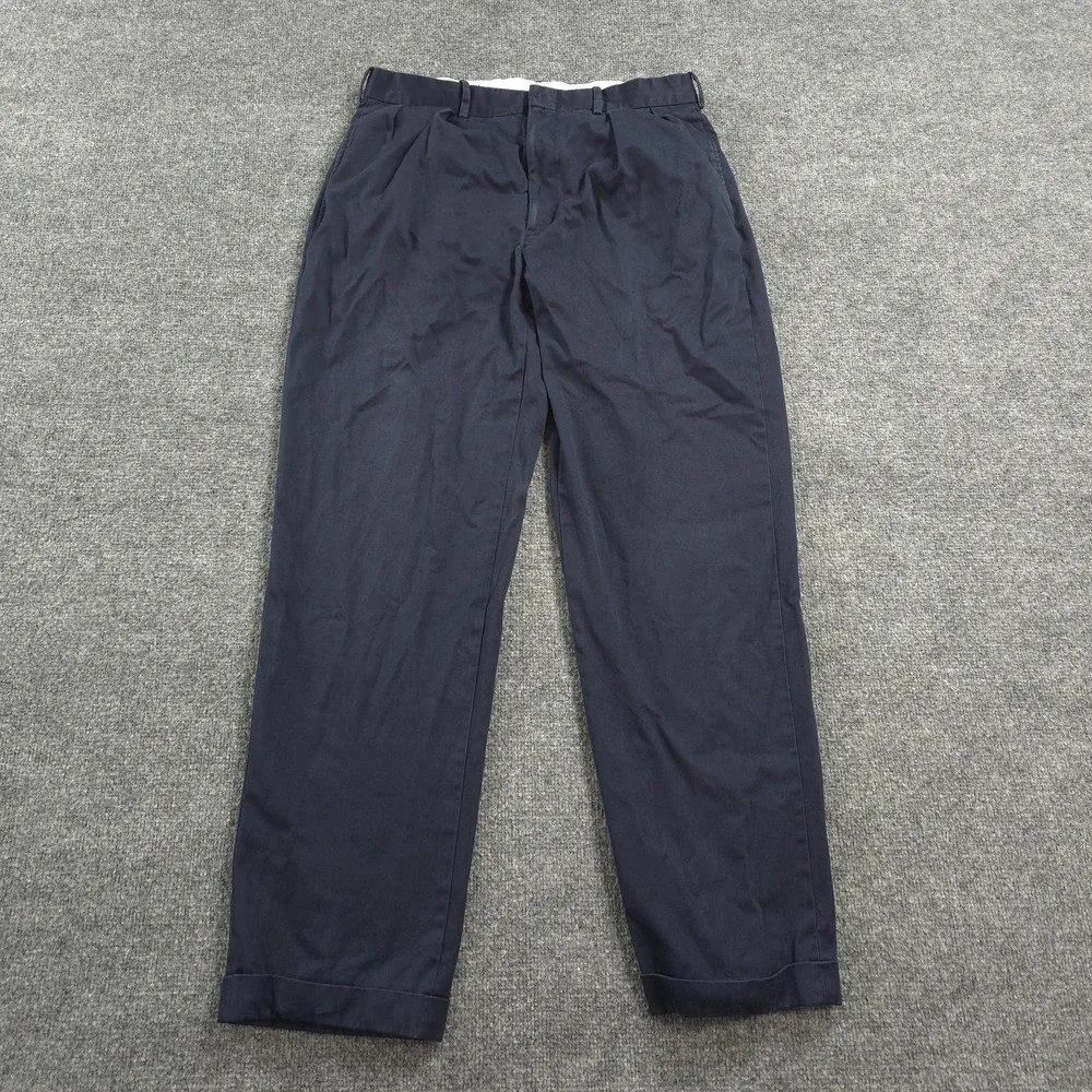 Vintage Polo Ralph Lauren Pants Mens 35x32 Blue Pleated Chino Cotton Dress